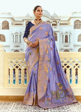India Silk Lavender Presents A Pure Viscose Saree Featuring A Delicately Hand-Worked Body That Showcases Exquisite Craftsmanship